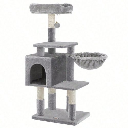 Arbre À Chat Multi-Niveaux, Hauteur 110 Cm, Niche, Gris Clair
