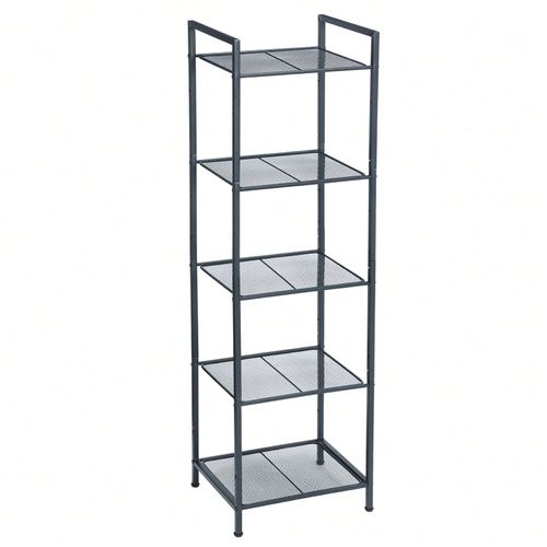 Étagère De Salle De Bain, En Métal, Rangement De Cuisine, 5 Niveaux, Porte-Plantes, Extensible, Grille Réglable En Hauteur, Style Industriel, Noir