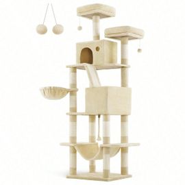 Arbre À Chat, Grande Tour De Jeux, Hauteur 206 Cm, Beige