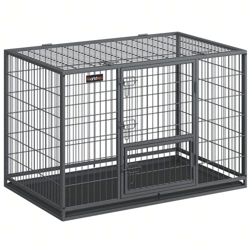 Cage Pour Chien Lourd, Caisse Pour Chien, 122 X 75,5 X 80,5 Cm, Pour Chiens Moyens Et Grands, Double Porte Amovible, Parc Pour Chien, Xxl, Gris