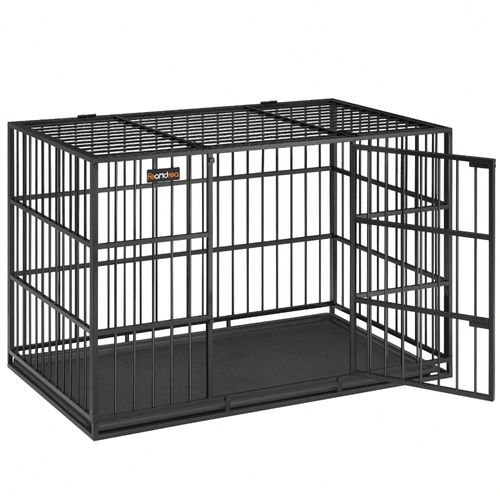 Cage Pour Chien Ultra-Résistante, 122 X 75 X 80 Cm, Pour Chiens Moyens Et Grands, Niche Avec Toit Et Plateau Amovibles, Double Porte, Noir D'encre