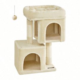 Arbre À Chat, Tour De Jeux 67 Cm, S, Maison Pour Chatons Jusqu'à 3 Kg, Grande Plate-Forme, 2 Niches, Griffoir, Beige
