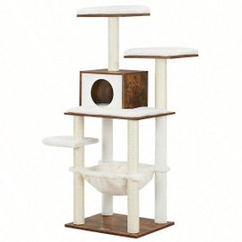 Arbre À Chat, Tour De Jeux De 138 Cm, Pour Chats Domestiques, Meuble Pour Chat, Marron Rustique