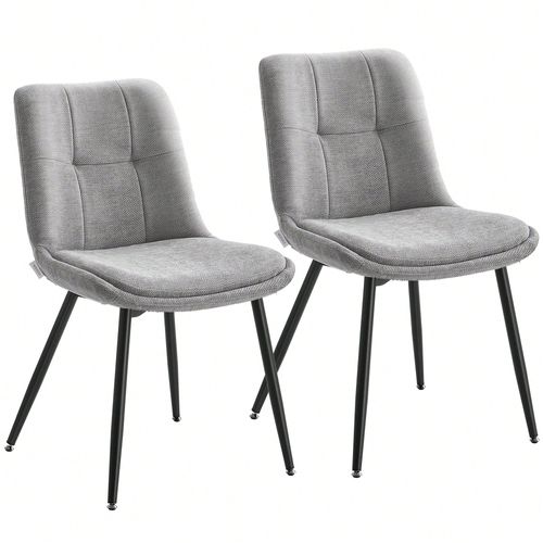 Lot De 2 Chaises Salle À Manger, Chenille, Jusqu'à 120 Kg, Double Coussin, Pieds En Métal, Moderne, Pour Salle À Manger, Cuisine, Gris Tourterelle