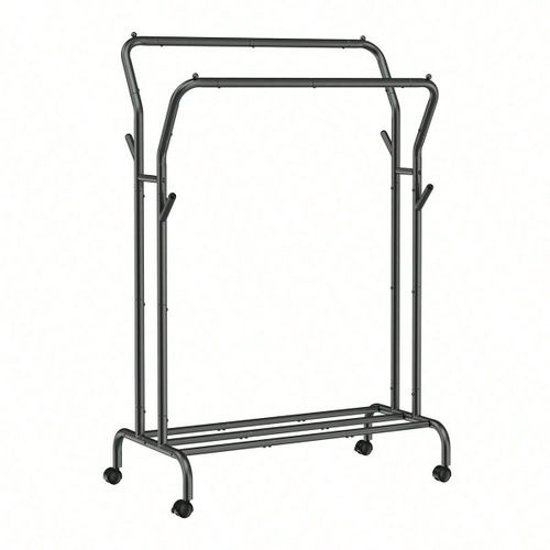 Portant À Vêtements Avec Roulettes, Double Barre, En Acier, Charge 100 Kg, Largeur De 103,5 Cm, Rangement Polyvalent