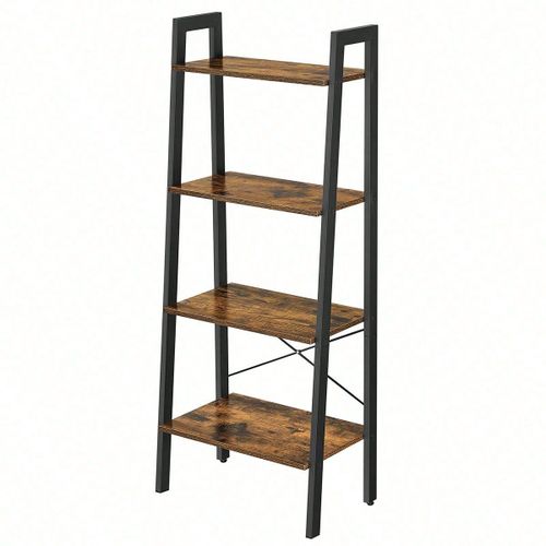 Meuble De Rangement, Étagère Rangement 4 Niveaux, Bibliothèque, Cadre En Acier, Marron Rustique Et Noir