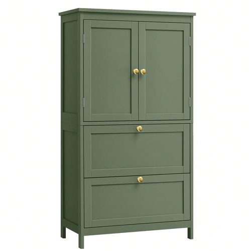 Armoire De Salle De Bain, Meuble De Rangement, Placard De Cuisine Avec 2 Portes Et 2 Tiroirs, Étagères Réglables, 30 X 60 X 110 Cm, Vert Forêt