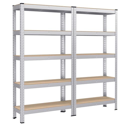 Lot De 2 Étagères De Rangement À 5 Niveaux, 30 X 75 X 150 Cm, Capacité 650 Kg, Planches Réglables, Style Industriel, Pour Cuisine, Salon, Argent