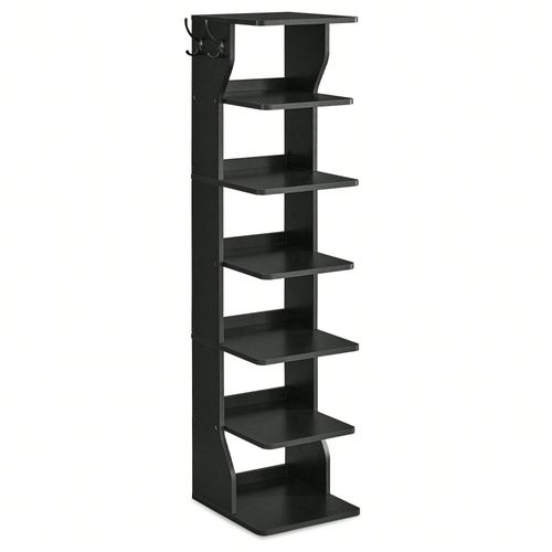 Étagère À Chaussures Fine, Meuble De Rangement Sur Pieds 7 Niveaux, Gain De Place, Pour Entrée, Coin, Rangement Chaussures, Noir
