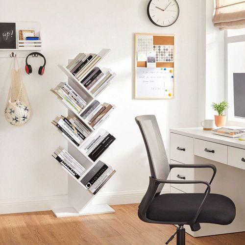 Étagère À 8 Niveaux Pour Livres En Forme Arbre Bibliothèque En Bois Pour Salon, Bureau, Blanc