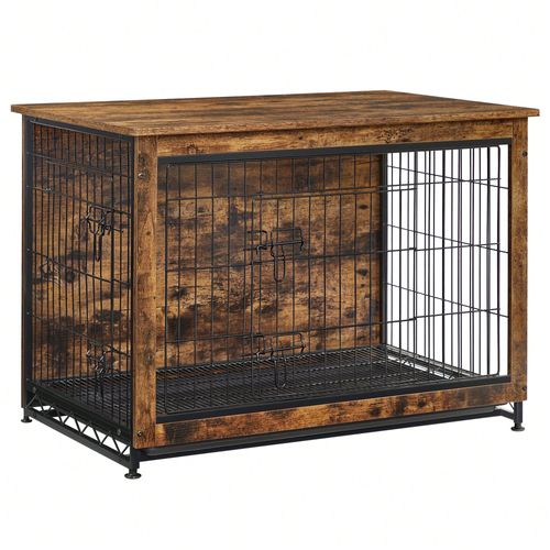 Cage Pour Chiens, Cage Pour Chiots, Plateau Amovible, Maisonnette Pour Animaux, 2 Portes, Marron Rustique
