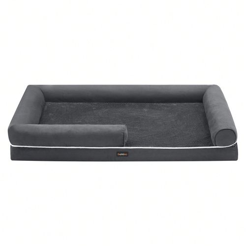 Panier Pour Chien Orthopédique, Rembourrage Moelleux, Bords Rehaussés, Housse Amovible Et Lavable, 135 X 107 X 25 Cm, Antidérapant, Gris Foncé