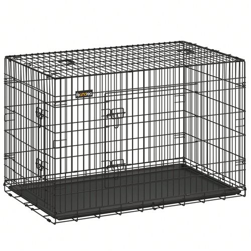 Cage Pour Chien Pliable Avec 2 Portes, Plateau Amovible, 122 X 74,5 X 80,5 Cm, Taille Xxl, Noir