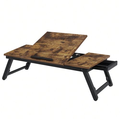 Table De Lit, Plateau De Service Petit-Déjeuner, Pour Droitier Et Gaucher, Avec Pieds Réglables, Tiroir, Marron Foncé Rustique