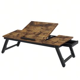Table De Lit, Plateau De Service Petit-Déjeuner, Pour Droitier Et Gaucher, Avec Pieds Réglables, Tiroir, Marron Foncé Rustique