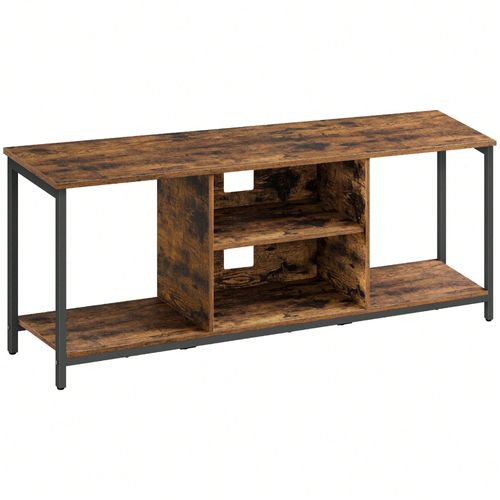 Meuble Tv Pour Télévision Jusqu'à 65 Pouces, Avec Compartiments Ouverts, Étagères, Style Industriel, Marron Rustique Et Noir D'encre
