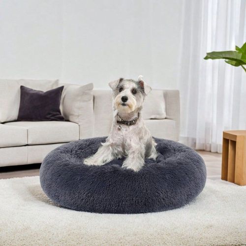 Panier Pour Chien, Lit Ronde En Forme De Beignet, Canapé, Coussin Central Amovible Et Lavable, Tissu Peluche Doux, Ø70 Cm, Gris Foncé