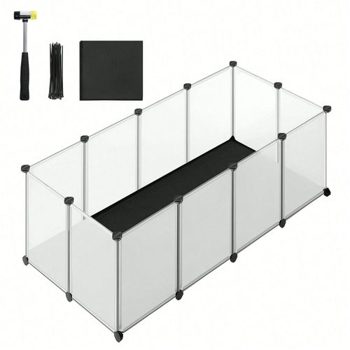 Enclos Pour Animaux Avec Plancher Et Tapis Imperméable Et Amovible, Pour Hamsters, Lapin, Hérisson, Cochon D'inde, 125 X 63 X 42 Cm, Blanc