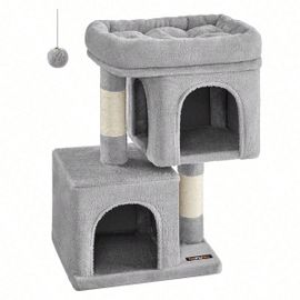 Arbre À Chat, Tour De Jeux 67 Cm, S, Maison Pour Chatons Jusqu'à 3 Kg, Grande Plate-Forme, 2 Niches, Griffoir, Gris Clair