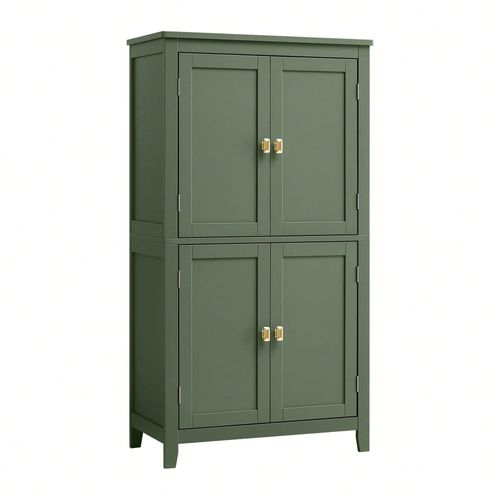 Armoire De Salle De Bain, Meuble De Rangement, Placard De Cuisine Avec 4 Portes, Étagères Réglables, 30 X 60 X 110 Cm, Vert Forêt