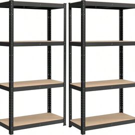 Lot De 2 Étagères De Rangement À 4 Niveaux, 40 X 80 X 160 Cm, Capacité 520 Kg, Planches Réglables, Style Industriel, Pour Cuisine, Salon, Noir