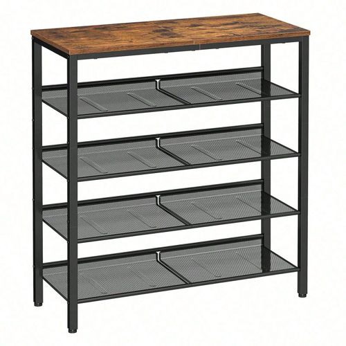Étagère Chaussure 5 Niveaux, Avec 4 Étagères Grillagées, Marron Rustique Et Noir