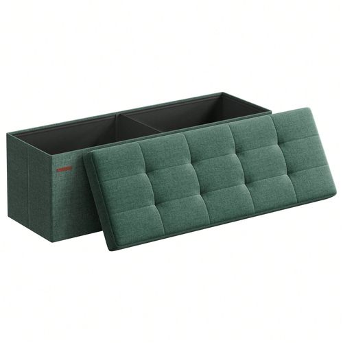Banc De Rangement Pliable De 110 Cm, Coffre De Rangement, Tabouret Repose-Pieds, Pouf De Chambre, Vert Rétro
