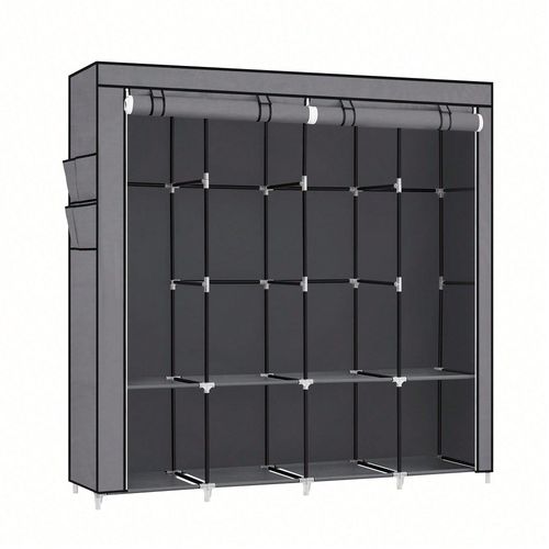 Armoire Chambre En Tissu, Porte-Vêtements, Penderie, 45 X 170 X 167 Cm, 4 Compartiments De Suspension, Abvec Étagères, 4 Pochettes, Gris
