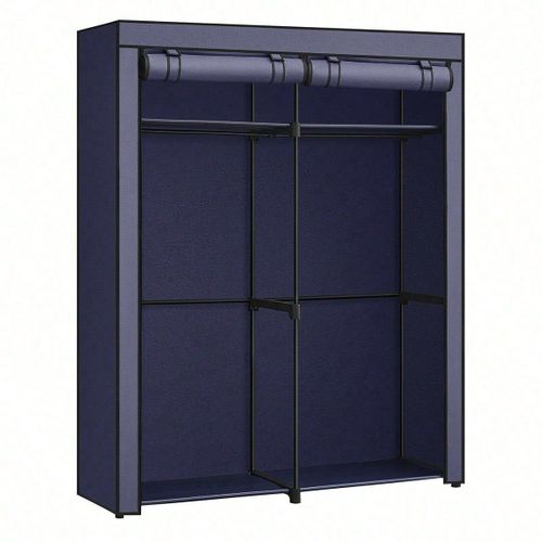 Armoire Chambre, Penderie avec 2 Tringles, Porte-vêtements, Housse en tissu, Porte-Manteau, Pliable, 43 x 140 x 174 cm, Bleu Foncé
