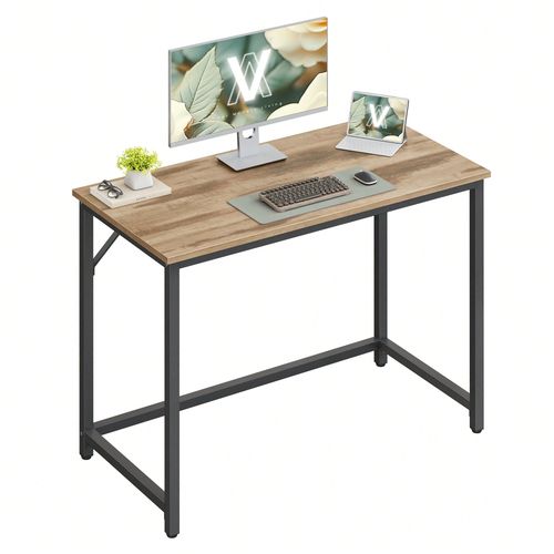 Bureau D'ordinateur, 100 X 50 X 76 Cm, Pour Bureau, Chambre, Salon, Bureau Informatique, Marron Camel Et Noir D'encre