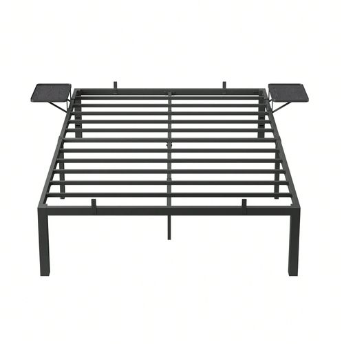 Lit 140 X 200 Cm, Cadre De Lit En Métal Avec Étagères De Rangement, Noir Classique