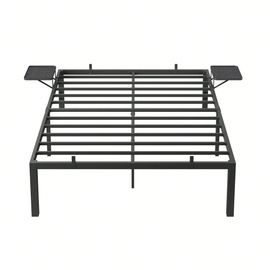 Lit 140 X 200 Cm, Cadre De Lit En Métal Avec Étagères De Rangement, Noir Classique