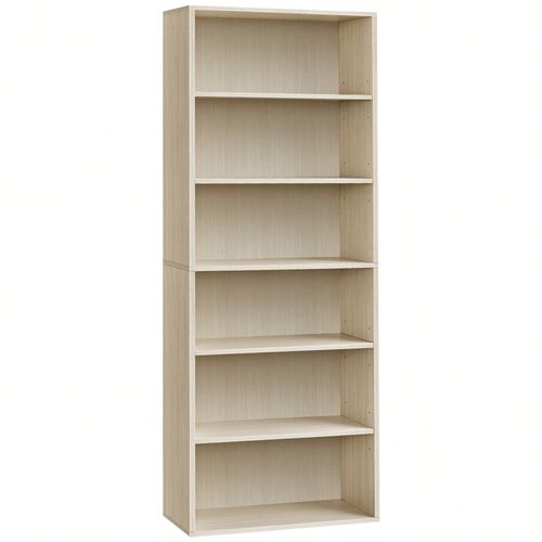 Bibliothèque, Étagère Sur 6 Niveaux, Meuble De Rangement Ouvert, Étagère, 24 X 60 X 178,5 Cm, Pour Salon, Bureau, Salle À Manger, Beige Naturel