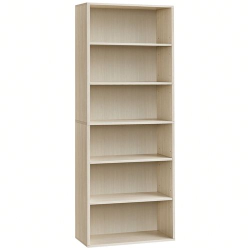 Bibliothèque, Étagère Sur 6 Niveaux, Meuble De Rangement Ouvert, Étagère, 24 X 60 X 178,5 Cm, Pour Salon, Bureau, Salle À Manger, Beige Naturel