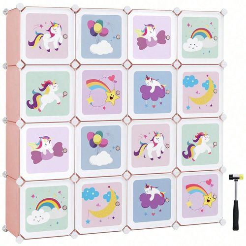 Meuble Rangement Enfant 16 Cubes, Pour Jouets, Vêtements, Chaussures, 123 X 31 X 123 Cm