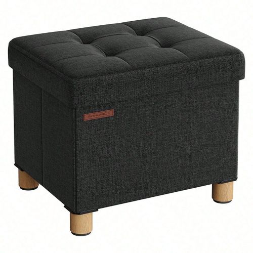 Pouf, Coffre De Rangement, Tabouret Avec Repose-Pieds, Pliable, Banc Avec Rangement, 32 X 40 X 33,5 Cm, Noir