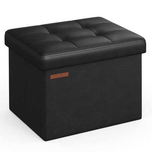 Petit Tabouret De Rangement Pliable, Repose-Pieds, Pouf, Pu, 31 X 41 X 31 Cm, Capacité De Charge 130 Kg, Pour Salon, Chambre, Dortoir, Noir D'encre