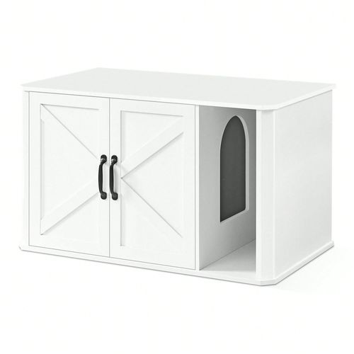 Meuble Litière Pour Chat, Entrée Par Devant, Blanc Nuage