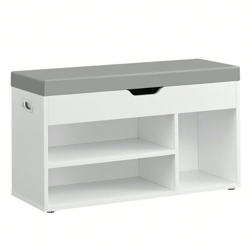 Banc À Chaussures Rembourré, 3 Compartiments, Rangement Caché, Pour Salon, Entrée, Chambre, Capacité De Charge 150 Kg, Blanc Nuage Et Gris Tourterelle