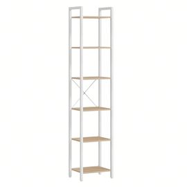 Étagère 6 Niveaux, Bibliothèque, Meuble De Rangement, Pour Bureau, Salon, Chambre, 30 X 40 X 187,5 Cm, Style Industriel, Beige Naturel Et Blanc Mat