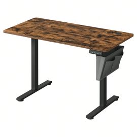 Bureau Électrique Assis-Debout, Bureau Réglable En Hauteur, 60 X 120 X (72-120) Cm, 4 Hauteurs Mémorisables, Pochette De Rangement, Marron Et Noir