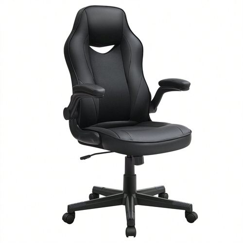 Chaise De Bureau, Siège Ergonomique Pivotant, Avec Accoudoirs Rabattables, Hauteur Réglable Et Inclinaison Libre, Noir