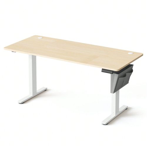 Bureau Électrique Réglable En Hauteur, 160 X 70 Cm, Table Assis-Debout, Fonction Mémoire 4 Hauteurs, Pour Bureau, Télétravail, Doré Chêne