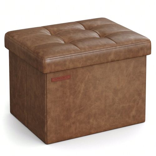 Petit Tabouret De Rangement Pliable, Repose-Pieds, Pouf, Pu, 31 X 41 X 31 Cm, Capacité De Charge 130 Kg, Pour Salon, Chambre, Dortoir, Marron Noisette