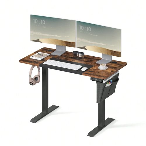 Bureau Assis Debout Électrique, 60 X 120 X (72-120) Cm, Table Réglable En Hauteur, Marron Rustique Et Noir Pur