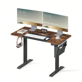 Bureau Assis Debout Électrique, 60 X 120 X (72-120) Cm, Table Réglable En Hauteur, Marron Rustique Et Noir Pur