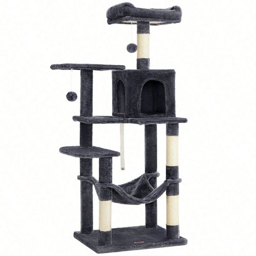 Arbre À Chat Hamac, Tour De Jeux 143 Cm, Gris Anthracite
