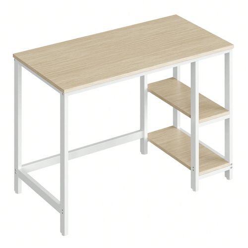 Bureau D'ordinateur, 100 X 50 X 76 Cm, Style Moderne, Pour Bureau À Domicile, Chambre À Coucher, Salon, Beige Naturel Et Blanc Perle