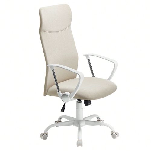 Fauteuil De Bureau, Ergonomique, Siège Pivotant, Assise Rembourrée, Réglable En Hauteur Et Inclinable, Capacité De Charge 120 Kg, Beige Cappuccino