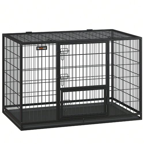 Cage Pour Chien Lourd, 122 X 74,5 X 80,5 Cm, Pour Chiens De Taille Grande Et Moyenne, Double Porte Amovible, Xxl, Noir